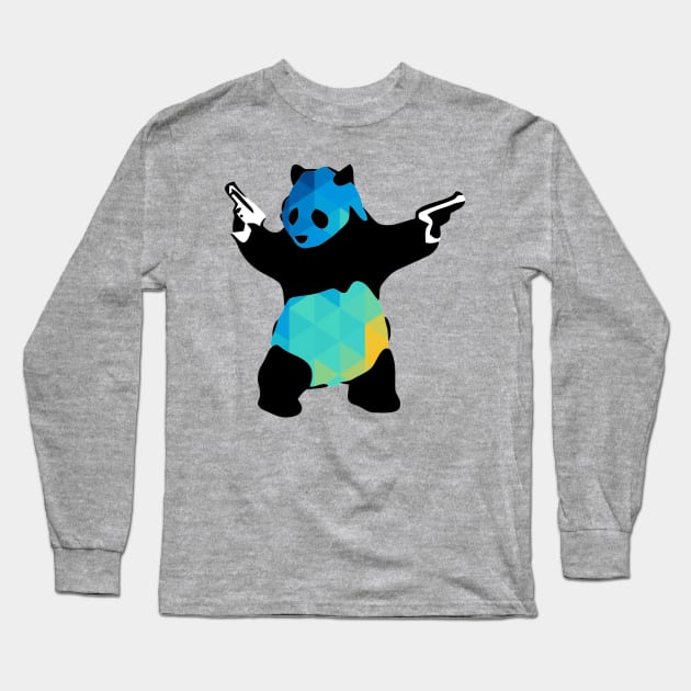 Bansky Panda Guns Abstract Polygon Multi Color Cubism Long Sleeve T-Shirt by ericsj11